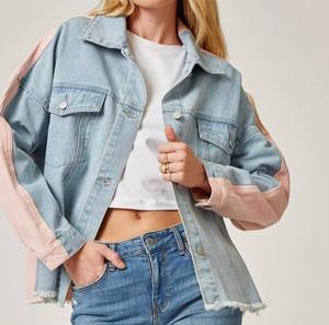 Крутая джинсовая куртка Cordoury в розовом/синем цвете ANDREE BY UNIT