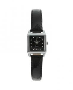 Женские квадратные часы диаметром 20 мм с глянцевым черным кожаным ремешком Peugeot, черный