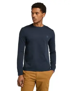 Мужская однотонная футболка с длинным рукавом, облегающая Timberland, темно-синий