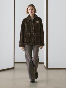 Джинсовая куртка с флокированным покрытием и акцентным воротником Massimo Dutti, khaki