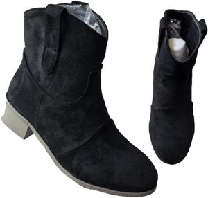 Женские замшевые ботильоны средней высоты до середины икры, ботильоны с круглым носком, замшевые, без застежки, с низким каблуком, удобные, свободные ботиночки Generic, Black