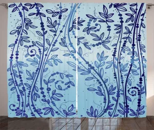 Штора ABAKUHAUS в деревенском стиле с цветочным рисунком, вьющиеся растения с листьями, универсальная ленточная штора для гостиной с петлями и крючками, 280 x 225 см, нежно-голубой и индиго Abakuhaus