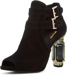 Женские ботильоны XYD с открытым носком, стильные туфли-лодочки с цилиндрическим кристаллическим каблуком и двумя пряжками, обувь для вечеринок и мероприятий, Black Suede