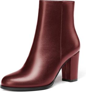 Женские ботильоны WAYDERNS с молнией, круглым носком, матовым блоковым каблуком, высота каблука 3,5 дюйма, Burgundy