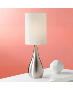 Современная настольная лампа в форме капли высотой 53 см, выполненная из матового никеля, с цилиндрическим абажуром 360 Lighting, серебряный