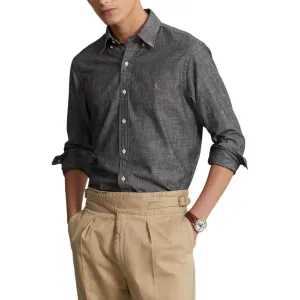 Хлопковая рубашка Polo Ralph Lauren, темно-серый