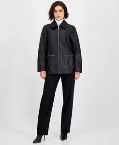 Женская кожаная куртка на молнии спереди Anne Klein, черный