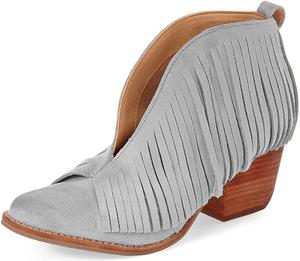 Женские западные ботильоны YDN с кисточками, круглый носок, каблук-блок, замшевые, ретро, размер 4-15 US, Grau