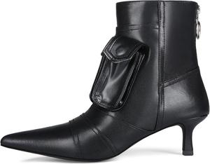 Денимовые ботильоны для женщин, короткие джинсовые ботинки на щиколотку, с низким каблуком, с острым носком и молнией, модная повседневная обувь CAGLGLZ, Leather Black