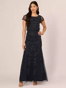 Платье Adrianna Papell Studio Beaded Blouson Sleeve Maxi, цвет midnight