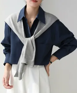 Рубашка с открытыми плечами. Женские топы Doux Belle, цвет Navy