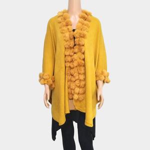 Длинное пончо с отделкой из искусственного меха TRUEDAMES, Mustard