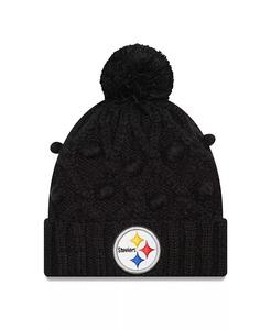 Женская черная шапка Pittsburgh Steelers Toasty Cuffed Knit с помпоном New Era