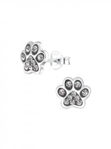 Alexander York Серьги-гвоздики в виде отпечатка лапы, украшенные черным бриллиантом, в оправе из серебра 925 пробы, 2 части в серебряной оправе