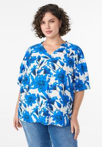 Блуза Zizzi MIT KURZEN ÄRMELN, Snow W. W. Blue/Off-White