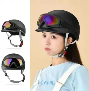 Симпатичный электрический мотоциклетный шлем с защитными очками, винтажный полушлем для девочек и взрослых, для скутера, квадроцикла, дорожного велосипеда, мопеда, открытый, ультратонкий, удобный шлем, сертифицированный DOT/ECE RIKCAT, a