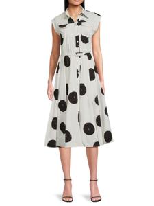 Платье-рубашка миди в горошек T Tahari, цвет Ivory Black