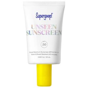 Мини-солнцезащитный крем Mini Unseen Sunscreen SPF 50 с невидимой защитой от солнца для лица Supergoop!, 0.67 oz /20 mL