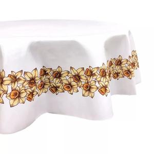 Круглая скатерть, 100% полиэстер, круглая 90 дюймов, гирлянда из нарциссов.