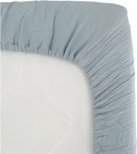 Простыня на резинке с запахом - - 60 x 120 см - Винтажный синий - Хлопковая марля DOMIVA