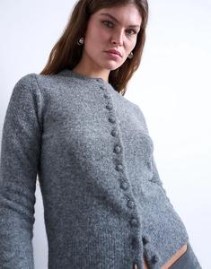 Вязаный кардиган Topshop с обтянутыми пуговицами серого цвета