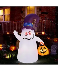 6-Футовые надувные фигурки на Хэллоуин в виде милого привидения с тыквой-фонарем и шляпой ведьмы Costway, white