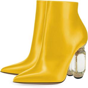 Женские ботильоны FSJ с острым носком, кристаллами, массивным каблуком и боковой молнией, блестящие, повседневные, модные, осенние, размеры US 4-15, Yellow