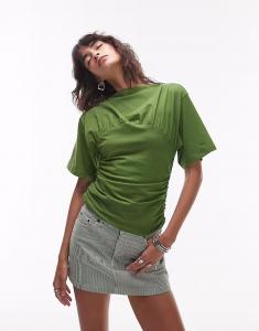 Топ Topshop с короткими рукавами и сборками зеленого цвета