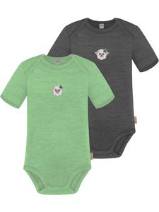 Normani Outdoor Sports Комплект из 2 детских боди с коротким рукавом из мериносовой шерсти, цвет Тауранга, зеленый/антрацитовый