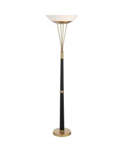 Possini Euro Design Торшер Ventura в стиле Mid Century Modern со светодиодной подсветкой, высота 75 дюймов, черный, античная латунь, золотистый металлический матовый стеклянный абажур. Идеально подходит для гостиной, спальни, домашнего офиса