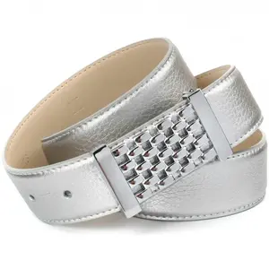 Кожаный ремень Anthoni Crown с декоративной сетчатой ​​застежкой, серебристый