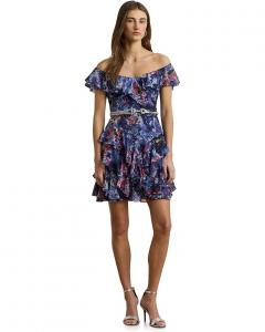 Платье Lauren Ralph Lauren Print Off-The-Shoulder Cocktail Dress, синий мульти