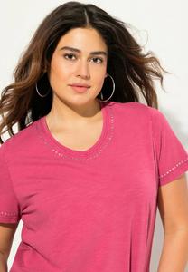 Футболка с принтом COLD DYED RHINESTONE DETAIL CAP SLEEVE Ulla Popken, красный