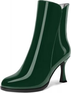 Женские ботильоны AMBELIGHT с закрытым носком, на молнии, из лакированной кожи, с высокими шпильками 3,3 дюйма, подходящие для свадебного платья, Dark Green