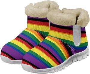 Женские зимние ботинки Jeiento для улицы, теплые рабочие ботильоны, удобные для ходьбы, легкие, с низким каблуком и противоскользящей подошвой, Rainbow Flag