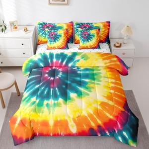 Erosebridal Комплект постельного белья Yellow Orange Tie Dye Full с одеялом, простынями и наволочками, неоновый спиральный абстрактный рисунок, всесезонный, Teal Orange