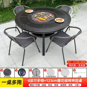 Комплект садовой мебели Green Water: 4 стула Bordeaux, стол круглый с одинарным грилем, 123 см, черный