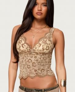 Женская кружевная бархатная блузка Araura с цветочным принтом Edikted, Brown