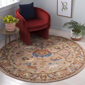 Ковер SAFAVIEH, 183 x 183 см, Metro Collection, Beige & Ivory, цветочный дизайн, идеален для помещений с высокой проходимостью в гостиной, спальне и столовой (MET328B-6R)