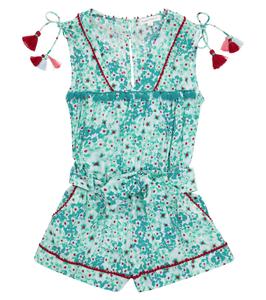 Комбинезон с цветочным принтом Mya Poupette St Barth Kids, Aqua Hortensia