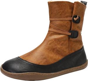 Женские ботильоны ZBYY с поддержкой свода стопы, низкий каблук, для повседневной ходьбы, короткие ботинки на выход, слипоны, винтажные зимние уличные ботинки на плоской подошве, Brown