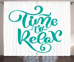 Шторы ABAKUHAUS Rustic Quote, дизайн с фразами о времени для релаксации, универсальные ленточные шторы для гостиной с петлями и крючками, 280 x 175 см, бирюзовый с белым Abakuhaus