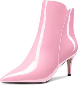 Женские ботильоны Aachcol, короткие сапожки, зауженный носок, на молнии, стойкий каблук средней высоты, лаковая кожа, 2,5 дюйма, Pink