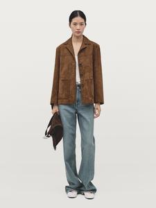 Замшевый кожаный пиджак с отстрочкой Massimo Dutti, Brandy