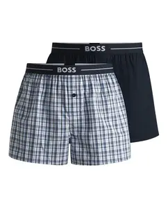 Две пары хлопковых пижамных шорт с поясом с логотипом Boss, темно-синий