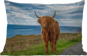 Подушка для улицы - шотландский горный скот - вода - рога - 50 x 30 см - водонепроницаемая - подушка для отдыха - подушка для дивана - украшение для гостиной MuchoWow
