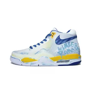 Nike Наследие полета амортизирующие нескользящие мидтоп винтажные баскетбольные кроссовки мужские синий желтый, цвет Blue Yellow