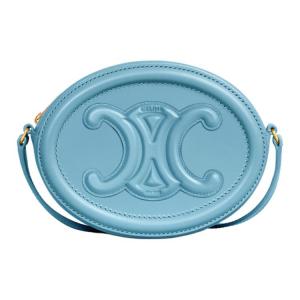 Сумка-кошелек Triomphe из кожи коровы в виде лунного пирожка, маленькая, джинсово-синяя, через плечо CELINE