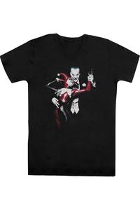 Футболка с коротким рукавом и V-образным вырезом для взрослых с изображением Бэтмена, Харли и Джокера Gildan, черный