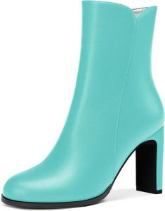 Женские формальные ботильоны SKYSTERRY с матовой поверхностью, круглый носок, на молнии, наружные, с блоковым высоким каблуком 3,3 дюйма, Egg Blue